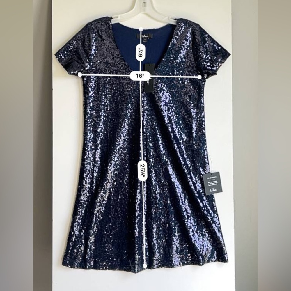 Lulu’s NWT Light Up the Night Navy Sequin Shift Dress Sz XS Swiftie Era Tour Y2K - Picture 6 of 10